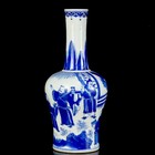 A Pair Chinese Blue white Porcelain Handpainted Exquisite Figure Vase 25854