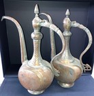 Antique 19th Century Pair Of Qajar Copper Hammered Pitcher Islamic Teapots