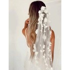 New Floral Pearl Lace Ivory Off-white Long Wedding Bridal Veil Floor Length