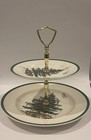Spode     double Tier Tray Christmas Tree Appetizer Cookies Complete W box England