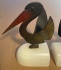 Antique Vintage Pair Art Deco Pelicans With Wings Spread On Onyx Base - Austria