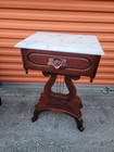 Beautiful Antique 3 Piece Marble Top Mahogany Harp End Tables W Coffee Table