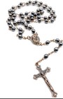 Hematite Black Beaded Prayer Rosary Necklace Holy Mary Soil Medal Cross Crucifix