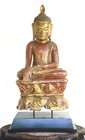 Rare Unusual Antique Wooden Burmese Buddha From Burma -  Lacquered - Gold Gilt