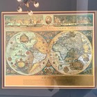 Vintage Framed Gold Foil Blaeu Wall Map Of Old World