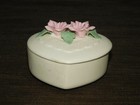 Vintage Rose Flower Heart Shaped Jewelry Rings Ceramic Trinket Box