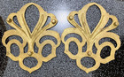 Pair  Vintage Cast Brass Trivets  Hot Plates  Floral Fleur-de-lis Design 6  X 5 