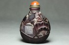 Chinese Old Beijing Glass Flowers Birds Fish  Double-sided Engrav Snuff Bottles