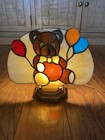 Vtg Stained Glass Night Light Teddy Bear Balloons Nursery Lamp Child Neutral