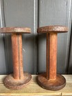 2 Large Antique Industrial Textile Mill Wood And Metal Bobbin Spools 