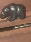 Adorable Black Onyx Bear Eating Jade Fish  One And A Half Inches Long