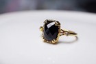 Gold Black Gemstone Ring Women   s Faceted Onyx Statement Cocktail Jewelry