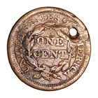 1856 Slanted  5  Variety Braided Hair Large Cent  vg Holed Details Old Us Coin 