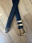 Vintage Black Leather Belt With Brass Buckle   Brass Tip - Large 39    End To End