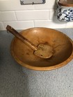 Vintage American Turned Wood Bowl   Butter Paddle 19th Century Antique Primitive