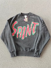 25ss Saint Michael Oversized Washed Black Sweatshirt Pants Heavy Cotton Pullover