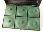 Early Primitive Green Toleware Tin Spice Box W  6 Square Hinged Canisters Rare