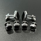 Black Enamel Octagon Cufflinks And Dress Shirt Studs Set Men Wedding Gift