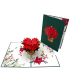 Pop Up Greeting Card Blooming Poinsettia Basket  Thank You Card  Birthday Card 