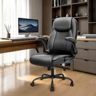 Office Desk Chair  High Back Pu Leather With Flip-up Arms  Black