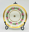 Antique 19thc Pink Green Gold Floral Neoclassical Demitasse Can Cup Saucer Set