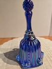 Vintage Fenton Faberge Pattern Cobalt carnival Blue Art Glass Bell  signed 