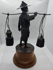 Vintage Bronze Asian Man Statue Water Carrier Figure Farmer Sculpture