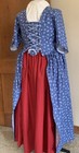 Lg Outlander  18th C  Colonial  Blue Cotton Calico Polonaise over Dress  Nwot