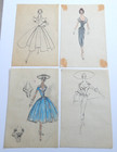 8 - 1950 s Antique Vintage Fashion Design Original Art Drawings Lot