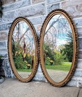 2 Vintage Oval Gold Framed Baroque Floral Hollywood Regency Dressing Mirrors