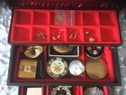 Jewellery Box With Large Selection Of Compacts - Stratton Etc And Earrings