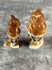 Vintage Miniature Owl Figurines Bone China Pair Of 2 Brown Hand Painted Euc