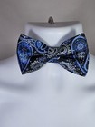 Men s Black   Blue Floral Paisley With Silver Bow Tie Adjustable Wedding Fashion