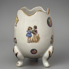 50s Cid Limoges Porcelain Cracked Egg Pedestal Vase Kids Puppies Cats No Damage