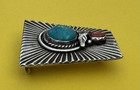 Vtg Unbranded Sunburst Western American Sterling Silver Turquoise Belt Buckle