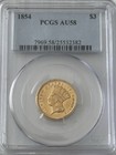 1854  3 Indian Princess Head Gold Coin United States Three Dollar Pcgs Au58