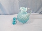 Fenton Blue Opalescent Glass Hobnail Cruet W  Stopper