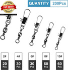 200pcs Fishing Rolling Ball Bearing Barrel Swivel With Safety Snap Connector Fis