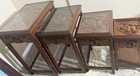 George Zee   Co  Set Of 4 Carved Wood Nesting Tables Set With Glass Tops