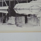 Original Charcoal Drawing Waterfront Pier Coastal Scene Framed Art Sketch Ooak  