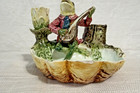 Antique Frog Playing Mandolin Majolica Match Holder   Striker   Ashtray Figurine