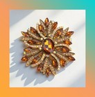 Vintage Gold Topaz Rhinestone Brooch Pin thanksgiving fall  Harvest cornucopia