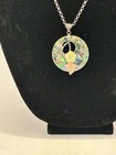 Vintage Lee Sands Silver Tone Abalone Inlaid Mop Flower Pendant Necklace