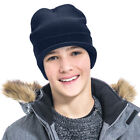 Baseball Visor Cuff Beanie Knit Cap Hat Ski Thick Brim Warm Winter Unisex