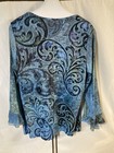 1x Dress Barn Long Sleeve Blouse Blue Green Turquoise Paisley And Ruffles