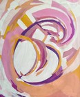 Colorful Vintage Abstract Shape Oil Painting Mid Century Modern Art Wall Hanging