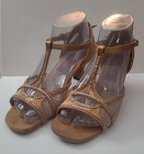 Ballroom Salsa Dance Strappy Sandals Rhinestones Satin Suede Ladies Size 7 5 M