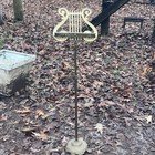 Vtg Brass Sheet Music Stand Ornate Adjustable Lyre Harp Shape Footed 36 5  - 51 