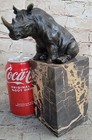 Rhino Rhinoceros Bronze Metal Statue Sculpture Figurine On Marble Base Safari
