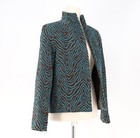 Vintage Painted Pony Knit Zebra Animal Print Open Front Jacket Teal brown Sz Sp